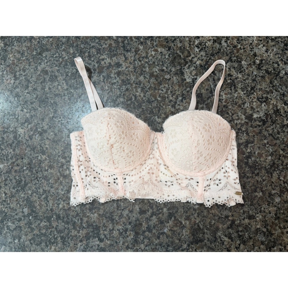 Jessica Simpson Pink Eyelet Lace Longline Bra Underwire 34B RN71222